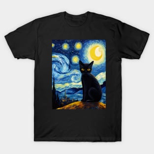 Starry Night Black Cat T-Shirt